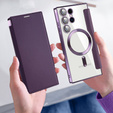 Pattintható tok a Samsung Galaxy S24 Ultra, RFID Wallet MagSafe CamShield, lila