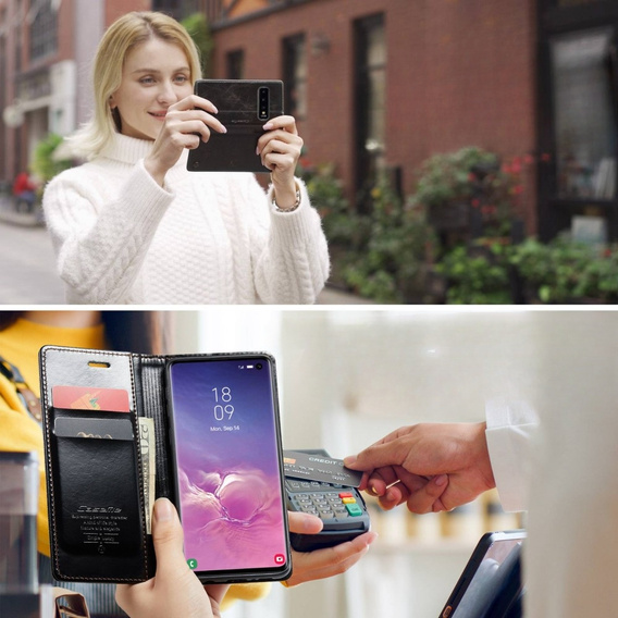 CASEME flip tok Samsung Galaxy S10+ Plus, Waxy Textured, fekete