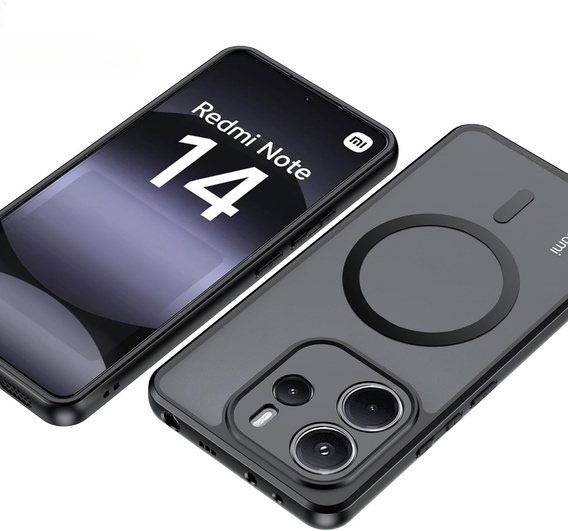 Tok Xiaomi Redmi Note 14 4G-hoz, MagSafe, ERBORD Matt Case, fekete + képernyőüveg