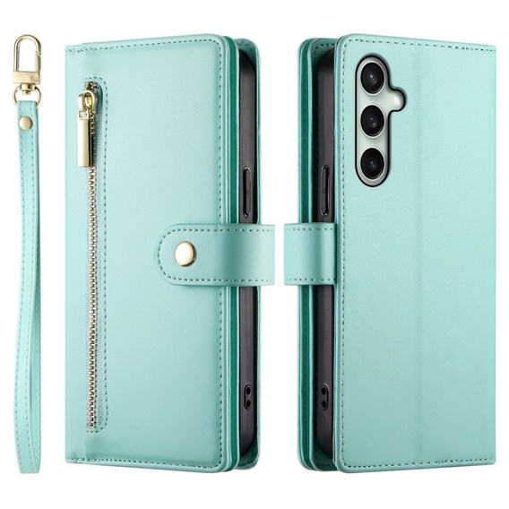 Pattintható tok a Samsung Galaxy S24 FE, Wallet Zipper Pocket, zöld