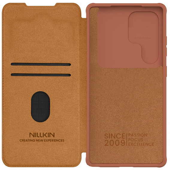 NILLKIN flip tok Samsung Galaxy S25 Ultra, CamShield Qin Pro, bőr, barna