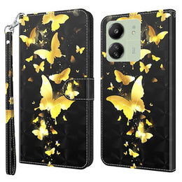 Pattintható tok a Xiaomi Redmi 13C / Poco C65, Wallet, Butterflies arany