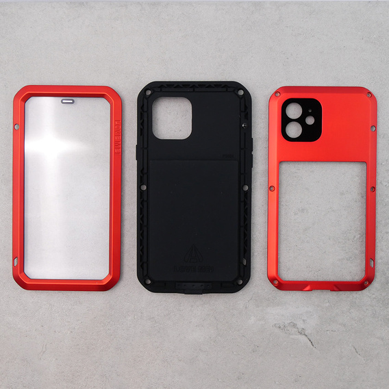 Love Mei Telefontok a iPhone 12, armored with glass, piros