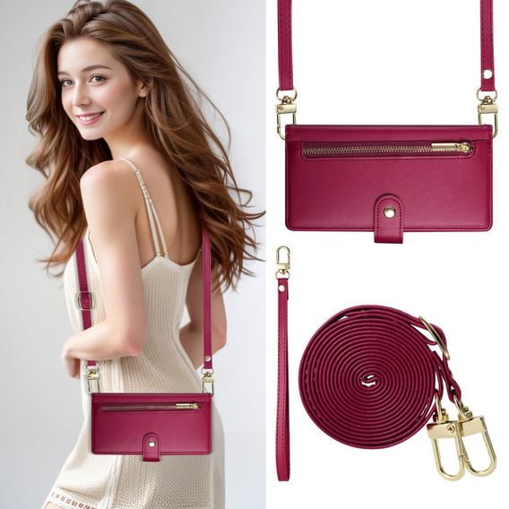 Pattintható tok a iPhone 16 Pro, Wallet Zipper Pocket, piros