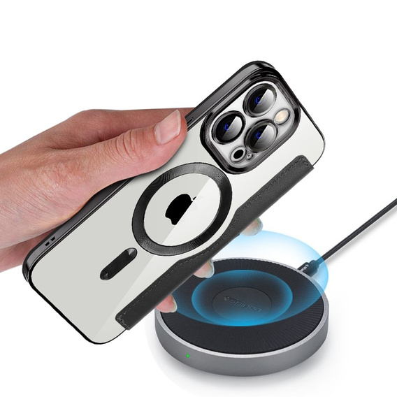 Pattintható tok a iPhone 13 Pro, RFID Wallet MagSafe CamShield, fekete