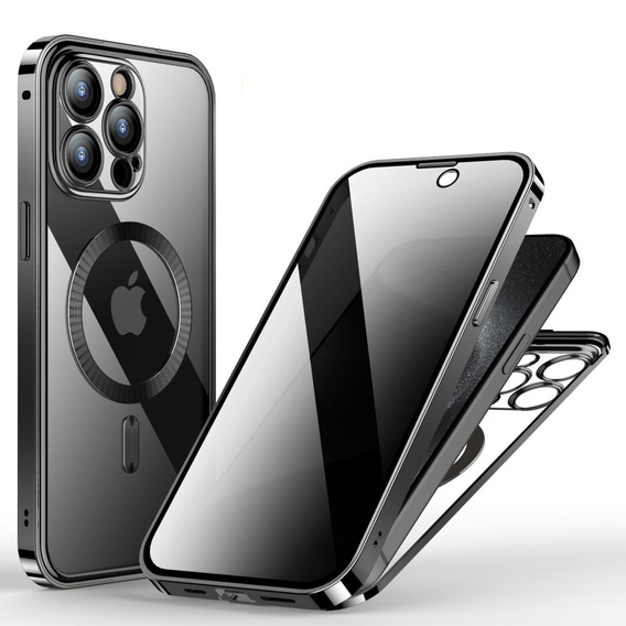 Tok iPhone 15 Pro készülékhez, Privacy Dual Glass, MagSafe-hoz, fekete