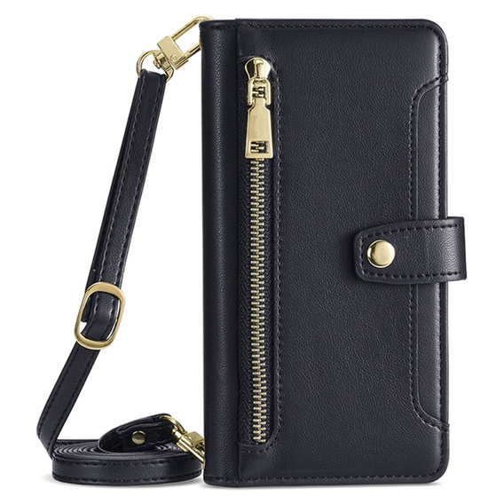 Pattintható tok a Samsung Galaxy M15 5G, Wallet Zipper Pocket, fekete