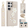 Tok Samsung Galaxy S24 Ultra, Leather Flower Card Slot, bézs színű