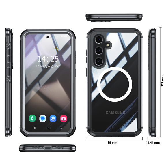 Tok Samsung Galaxy S25-hoz, Shockproof, üveggel, MagSafe-hoz, fekete