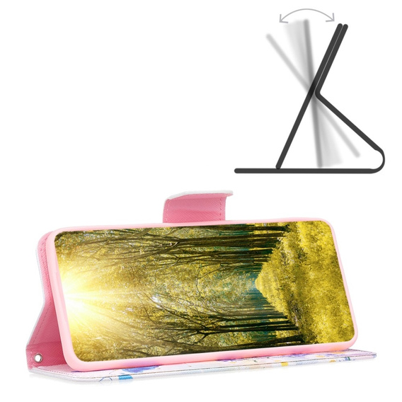 Pattintható tok a Xiaomi Redmi 13C / Poco C65, Wallet, butterfly & flowers, fehér