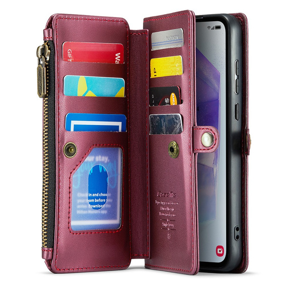 Tok CASEME Samsung Galaxy A55 5G, RFID Leather Wallet, vállpánttal, piros