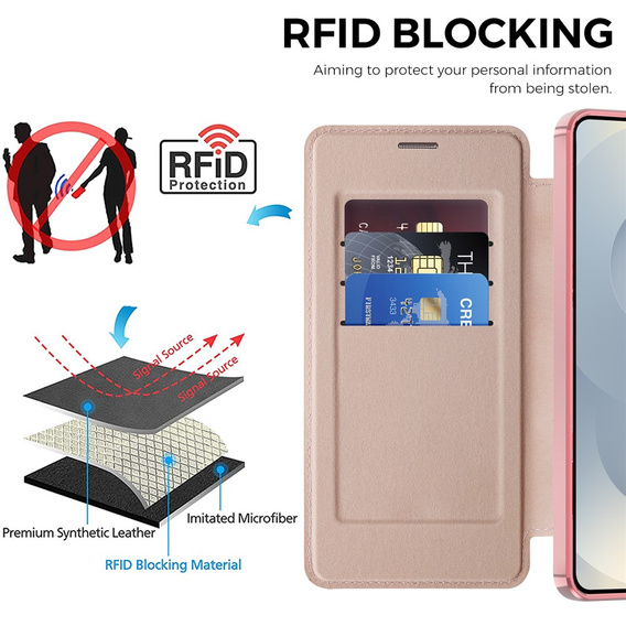 RFID pénztárca MagSafe flip tok kameravédelemmel Samsung Galaxy S26 Plus készülékhez, rózsaszín