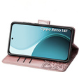 Pántos tok Oppo Reno 14F, pénztárca, pillangó, rózsaarany, rózsa arany