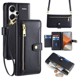 Pattintható tok a Xiaomi Redmi Note 13 Pro+, Wallet Zipper Pocket, fekete