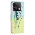 Pattintható tok a Xiaomi Redmi Note 13 5G, Wallet, Feather kék / sárga