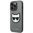 Karl Lagerfeld Telefontok a iPhone 14 Pro Max, Saffiano Choupette Head Patch, ezüst