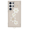 Tok Samsung Galaxy S24 Ultra, Leather Flower Card Slot, bézs színű