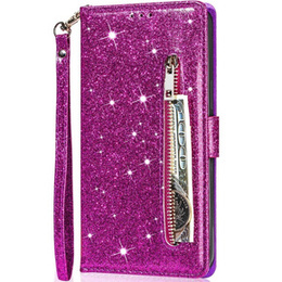 Pattintható tok a Samsung Galaxy A55, Wallet Zipper Pocket Glittery, lila