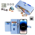 Pattintható tok a iPhone 14 Pro Max, Wallet Zipper Pocket, kék