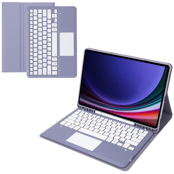Tok + billentyűzet Samsung Galaxy Tab S9+, Leather Pen Slot TouchPad, lila