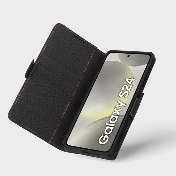 Bőr tok Samsung Galaxy S24-hoz, ERBORD LeatherWallet, fekete