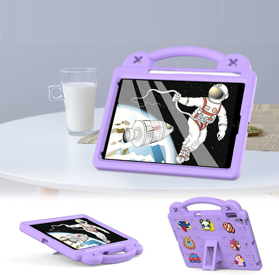 Gyermek tok iPad 10.2" 2021/2020/2019 (9/8/7 gen.) / Air 10.5" 2019 (3 gen.), Cute Patterns, állvánnyal, lila