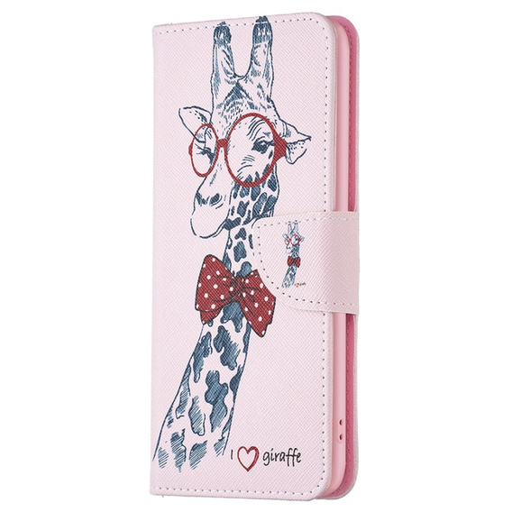 Pattintható tok a Samsung Galaxy A05s, Wallet, giraffe, rózsaszín
