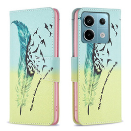 Pattintható tok a Xiaomi Redmi Note 13 Pro 5G, Wallet, Feather kék / sárga