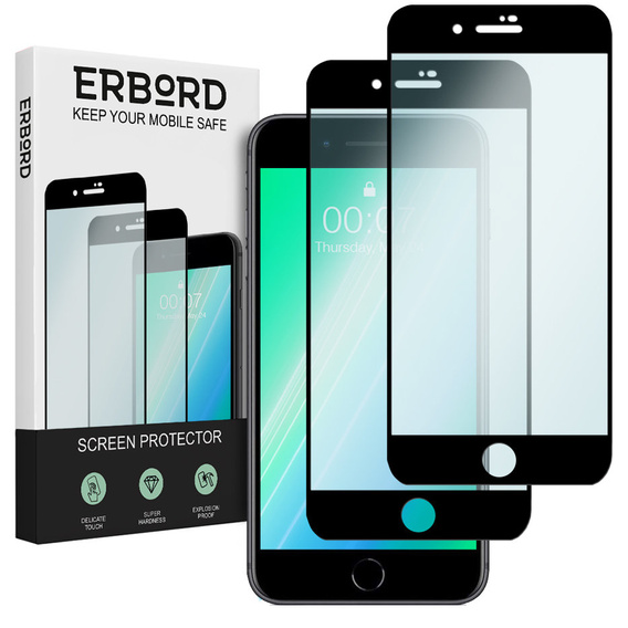 2x edzett üveg a iPhone 7 Plus/8 Plus, ERBORD 3D teljes képernyő