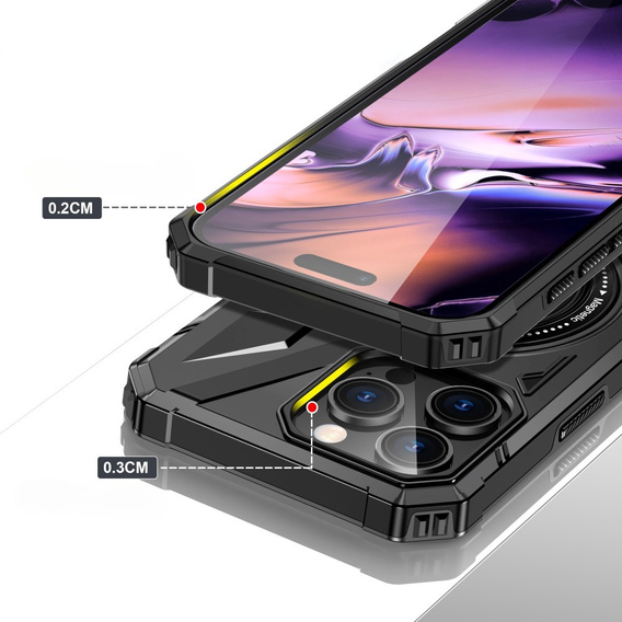Tok iPhone 16 Pro Max-hoz, páncélozott, állvánnyal és fogantyúval, fekete