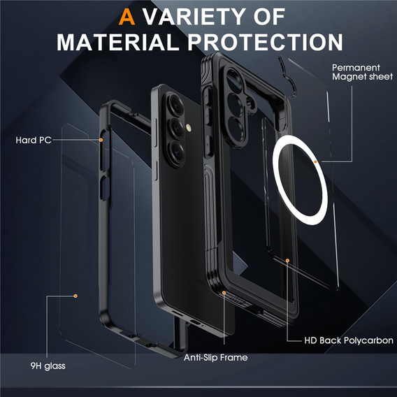 Üveges, ütésálló tok MagSafe-hez, Samsung Galaxy S26 Plus készülékhez, fekete
