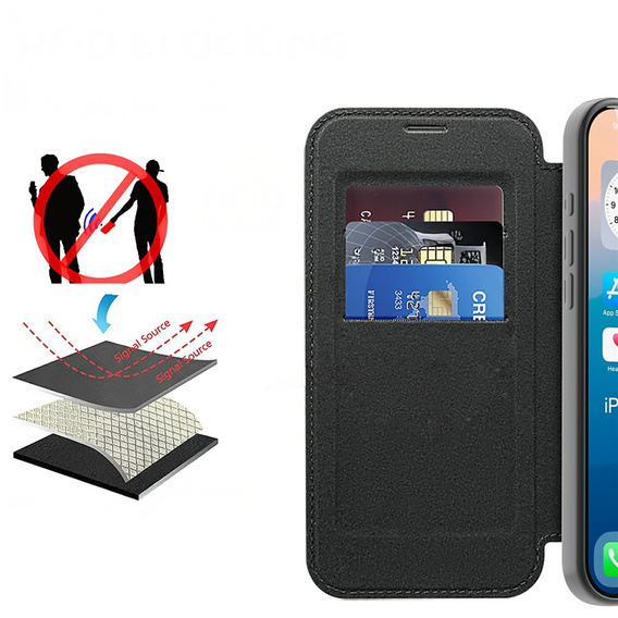 Wallet MagSafe RFID flip tok kameravédelemmel iPhone 17 Pro Max készülékhez