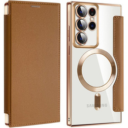 Pattintható tok a Samsung Galaxy S22 Ultra 5G, RFID Wallet MagSafe CamShield, barna