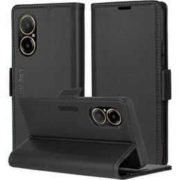 Tok Realme C67 4G, ERBORD Glossy Litchi, pénztárca patenttal, fekete