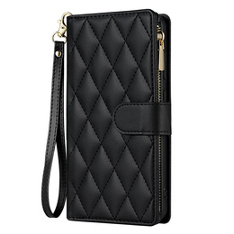 Flap tok Samsung Galaxy A56 5G, Rhombus Crossbody Leather, fekete