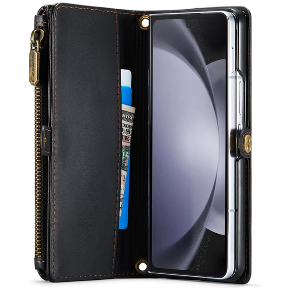 Tok CASEME Samsung Galaxy Z Fold6 5G, RFID Leather Wallet, vállpánttal, fekete