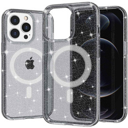 Telefontok a iPhone 14 Pro, Dropproof MagSafe Glitter, fekete