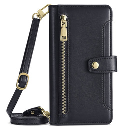 Pattintható tok a Realme 14 Pro+ 5G, Wallet Zipper Pocket, fekete