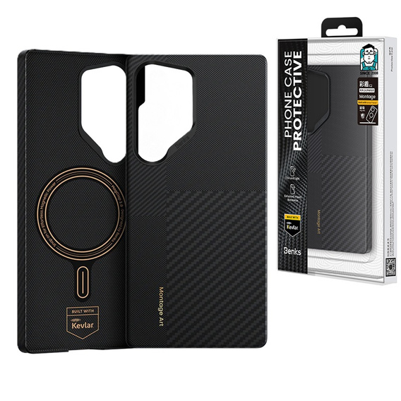 BENKS Kevlar tok Samsung Galaxy S25 Ultra, MagSafe, Carbon Fiber, fekete