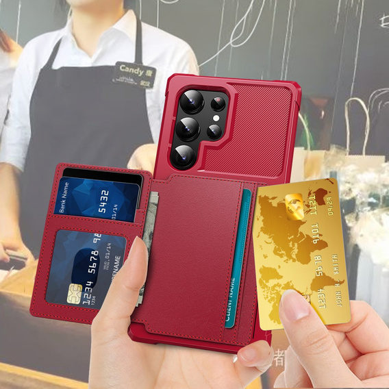 Tok Samsung Galaxy S25 Ultra, Card Holder Kickstand, fekete