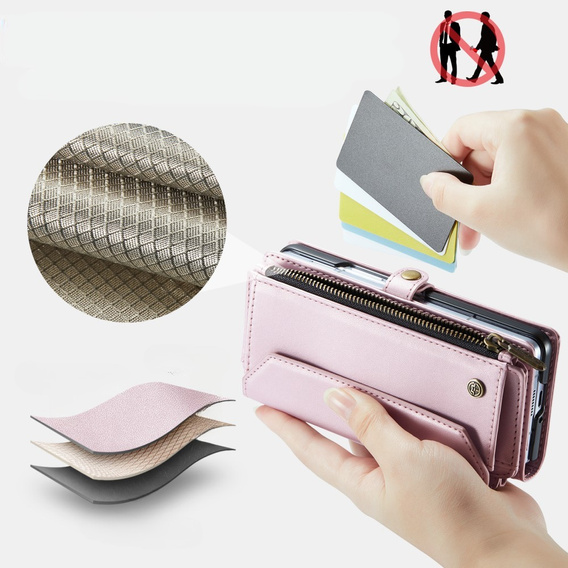 Tok CASEME Samsung Galaxy Z Fold6 5G, RFID Leather Wallet, vállpánttal, rózsaszín
