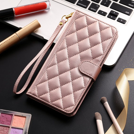 Flap tok Samsung Galaxy A16, Rhombus Crossbody Leather, rózsaszín rose gold