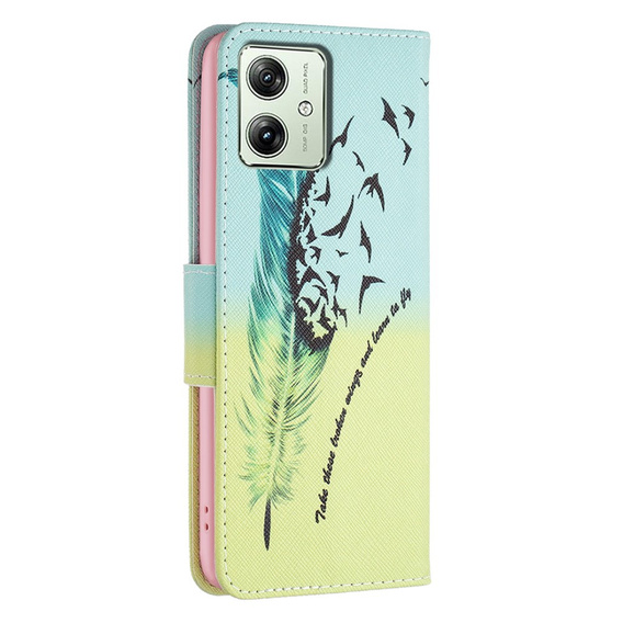 Pattintható tok a Motorola Moto G54 5G, Wallet, feather, kék