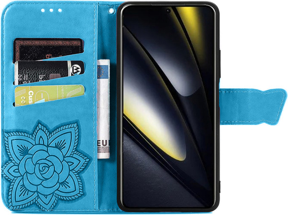 Pattintható tok a Xiaomi Poco F6, Butterfly, kék