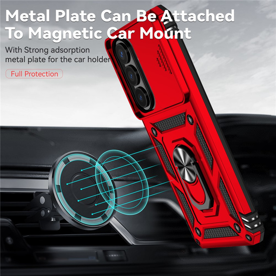 Páncélozott tok állvánnyal és lencsefedéllel Samsung Galaxy S26 Plus készülékhez, piros