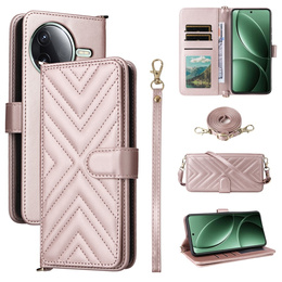 Tok patenttal a Xiaomi Poco F7 Pro / F7 Ultra-hez, Crossbody Leather Wallet, rózsaszín