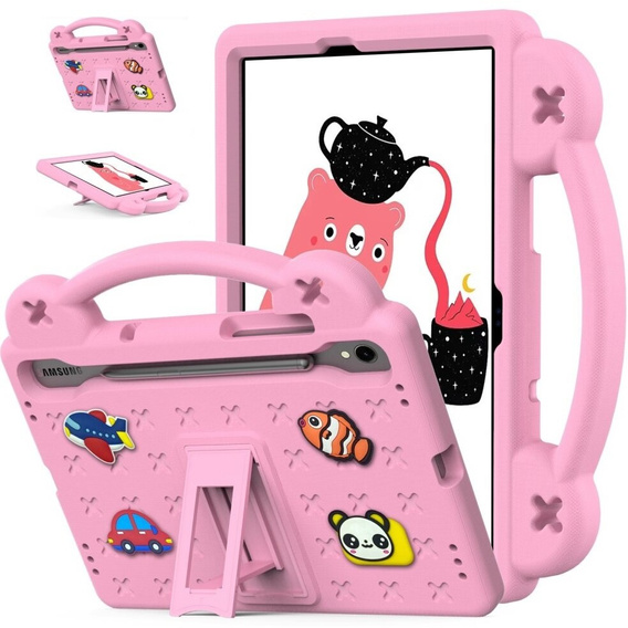 Gyermek tok Samsung Galaxy Tab S7/S8/S9, Cute Patterns, állvánnyal, rózsaszín