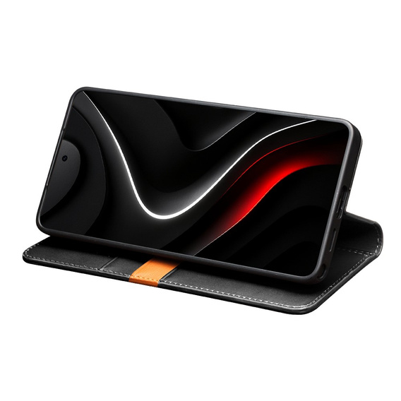 Qialino bőr flip tok Samsung Galaxy S26-hoz, fekete