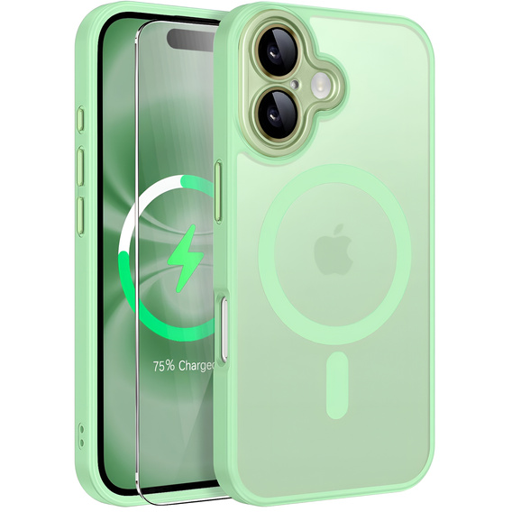Tok iPhone 16 Plus-hoz, MagSafe, ERBORD Matt Case, világoszöld + képernyőüveg