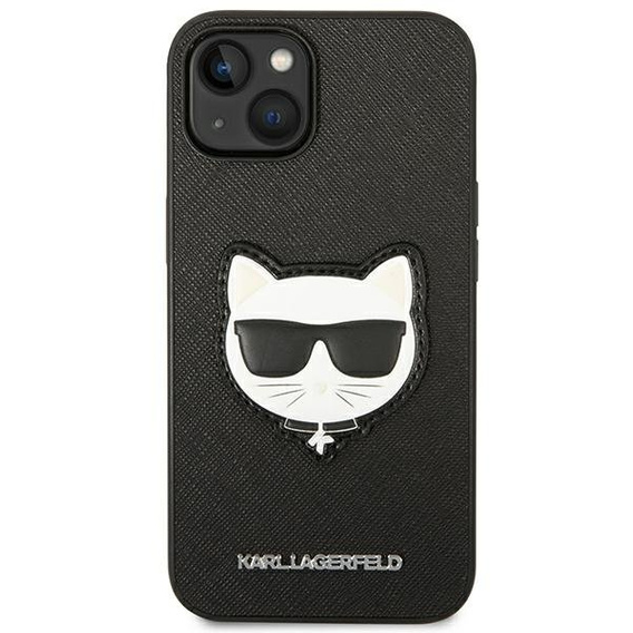 Karl Lagerfeld Telefontok a iPhone 14 Plus, Saffiano Choupette Head Patch, fekete